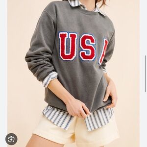Anthropologie Gray USA Sweatshirt with Red Accents